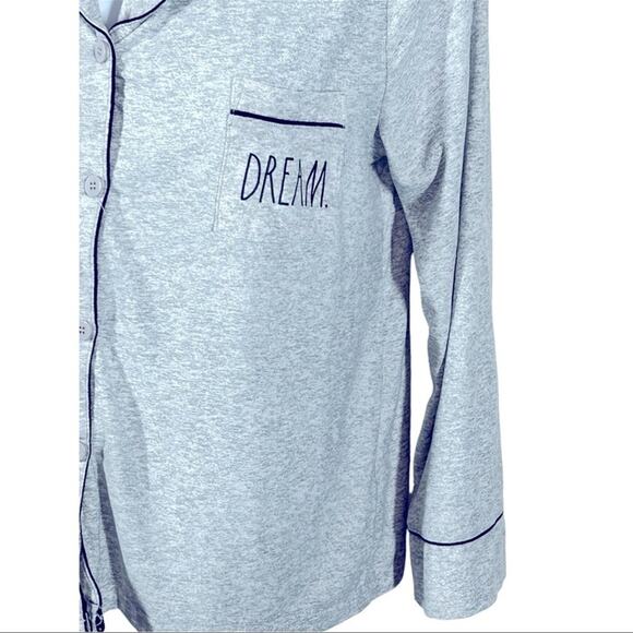 Rae Dunn Dream Heather Gray Long Sleeve Button Front Pajama Shirt Size Large - Picture 4 of 13